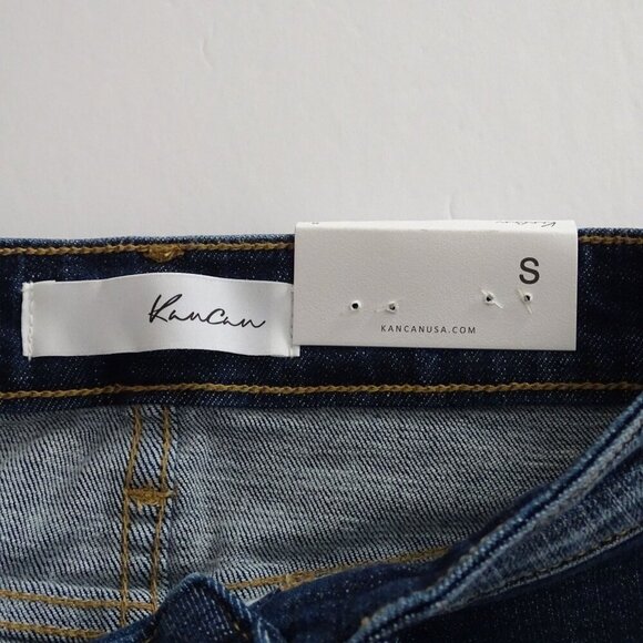 KanCan High Rise Distressed Denim Jean Shorts Women Size S Dark Wash Raw Hem NEW - Picture 6 of 12